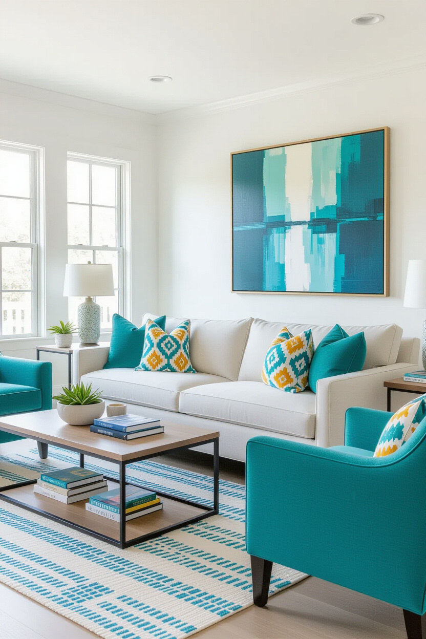 White Couch Living Room Decor with a Pop of Color