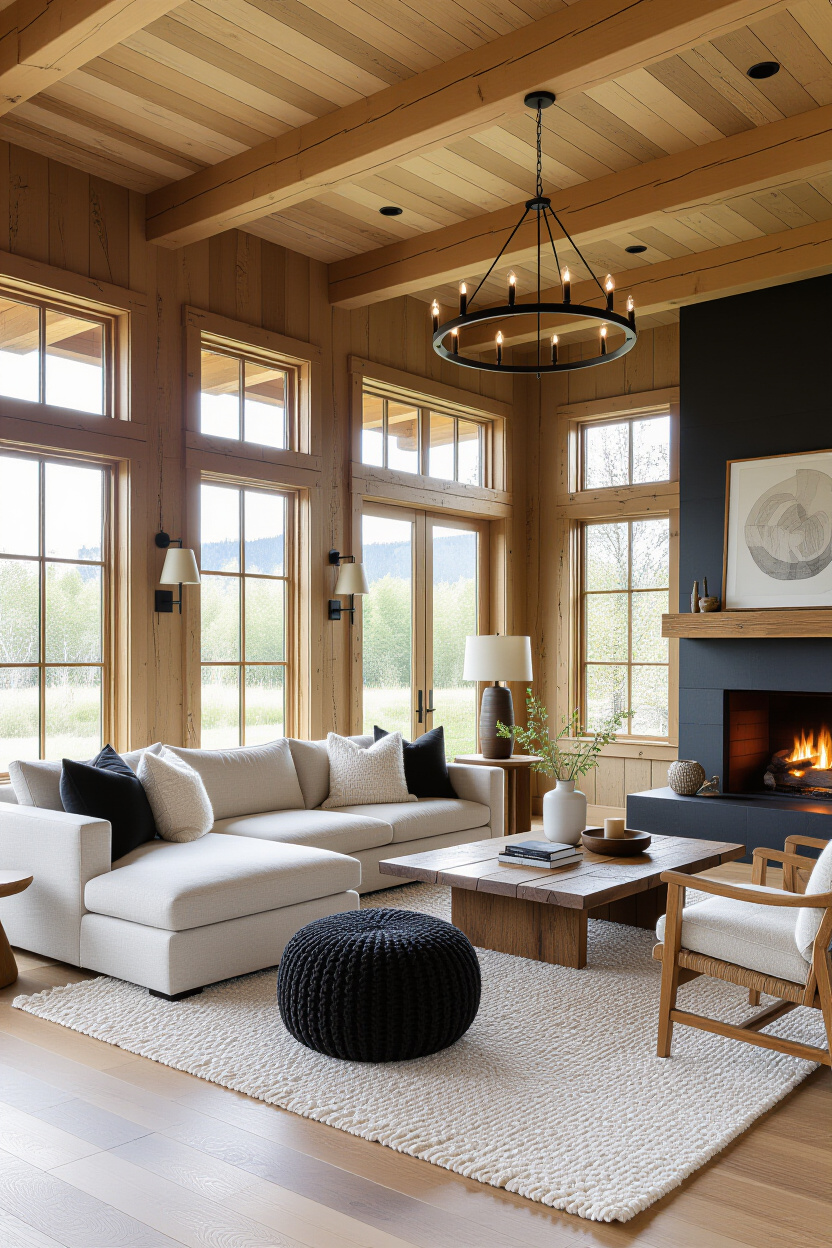 Wood and Black and White Decor for a Cozy Living Room