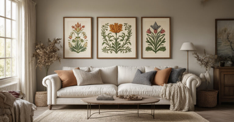 Vintage Botanical Wall Art for Boho Living Rooms