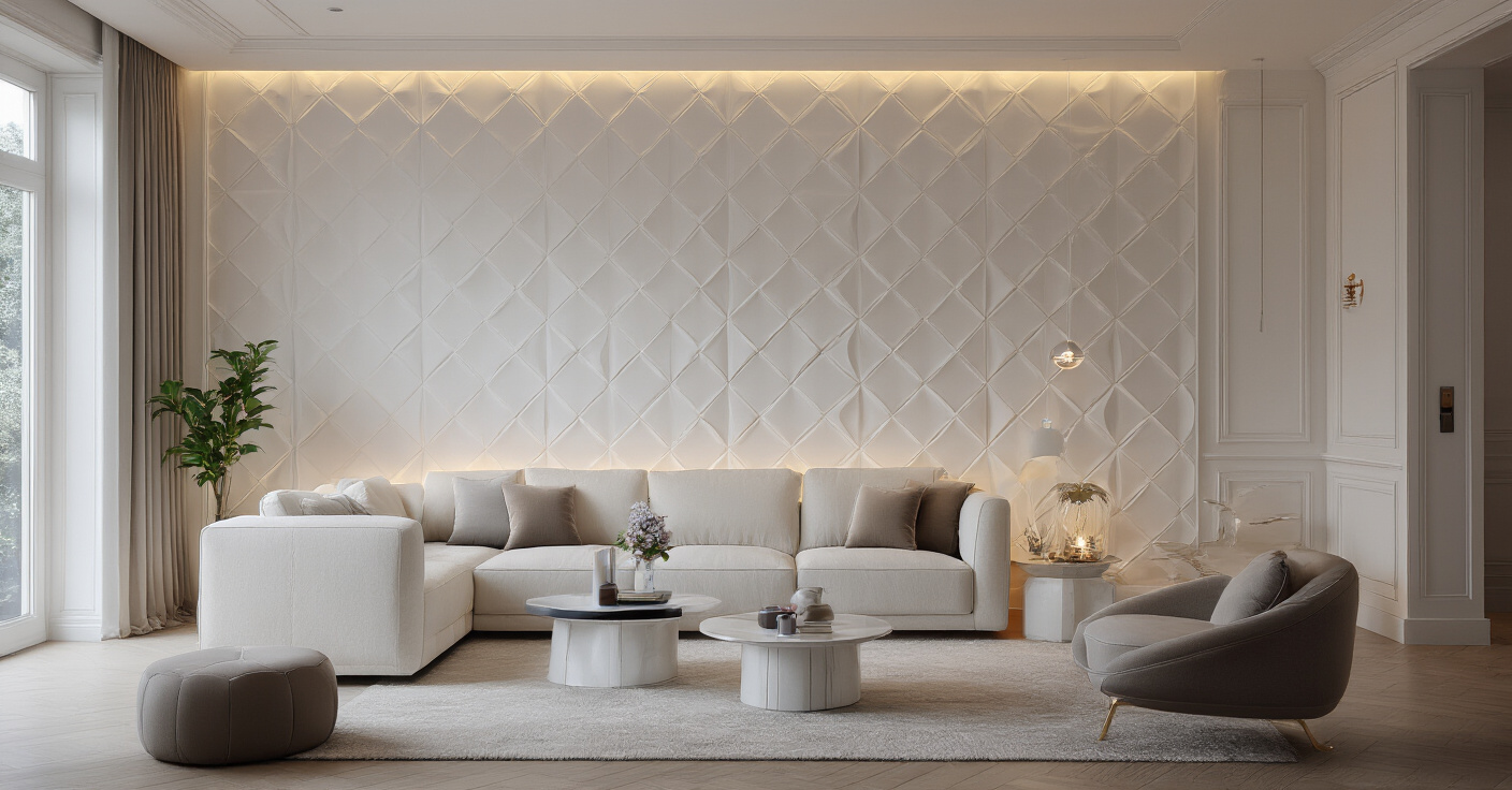 Bold Living Room Accent Walls with Textured PVC Panels