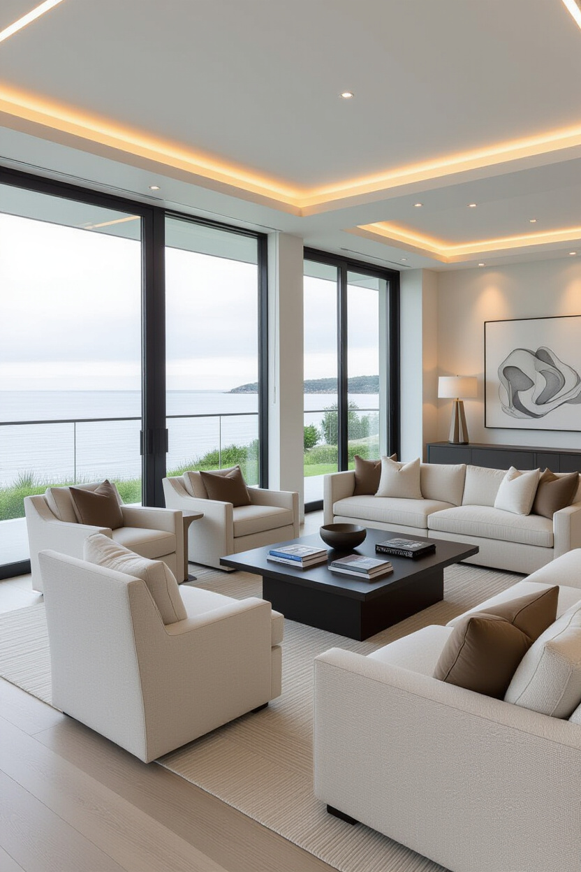 Contemporary Coastal Living Room: Modern Comforts