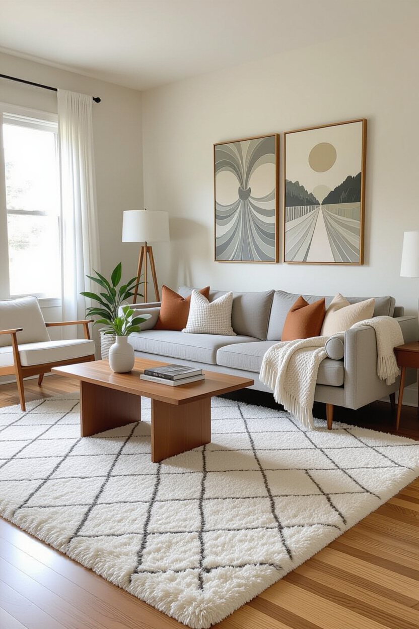 Cozy Mid Century Modern Living Room Rugs