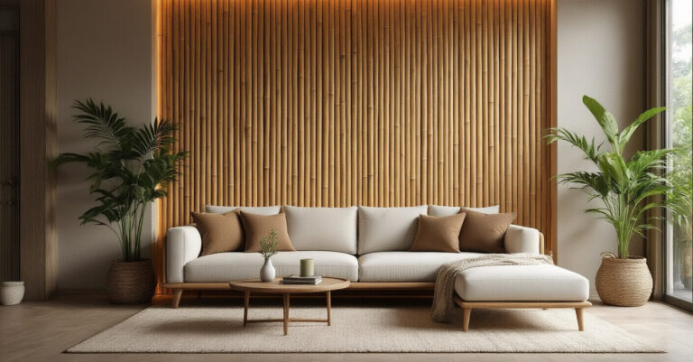 Boho Living Room Bamboo Wainscoting