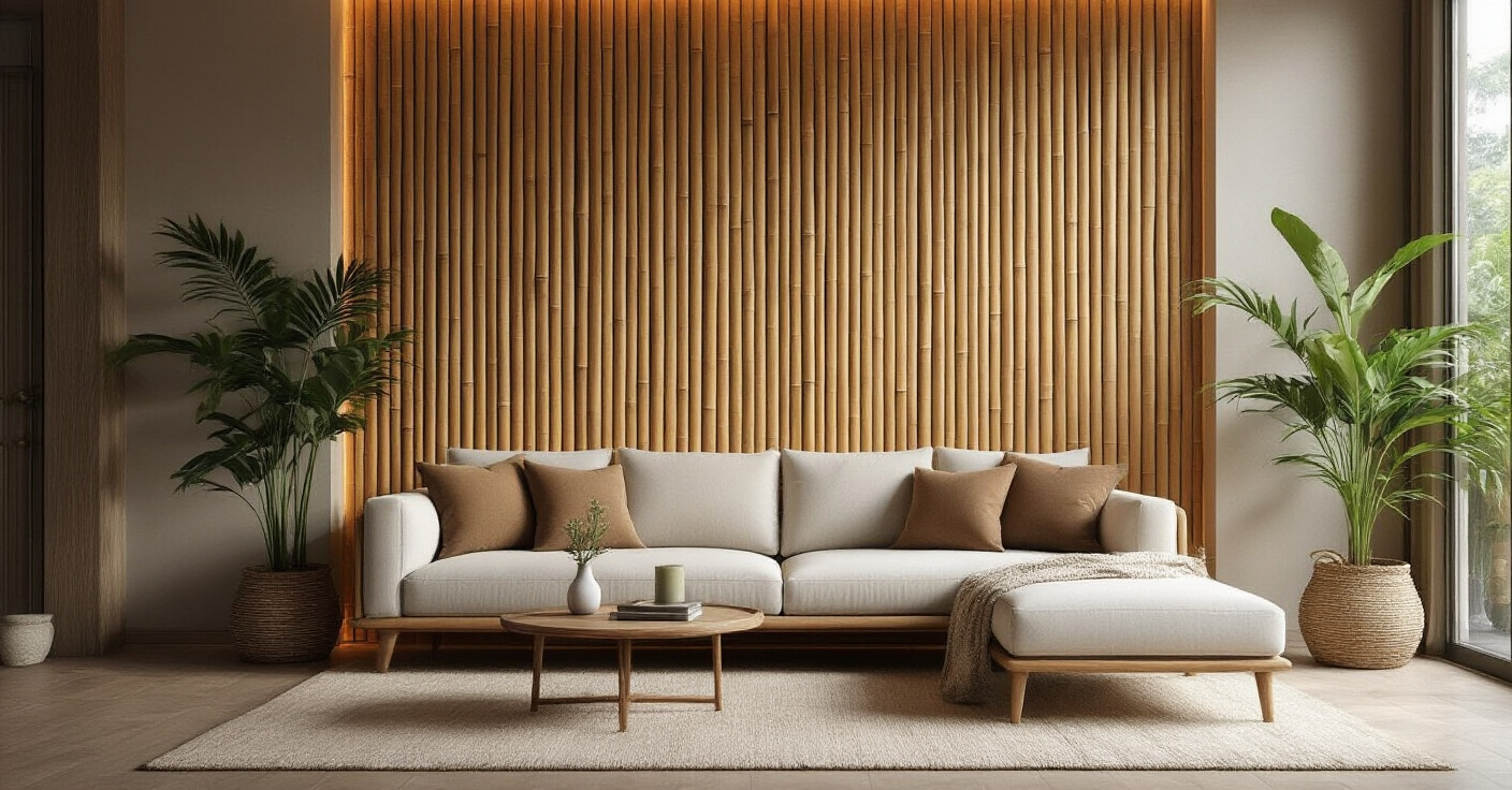 Boho Living Room Bamboo Wainscoting