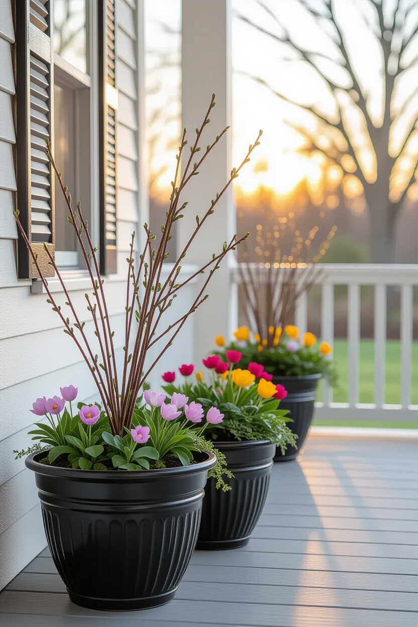 Early Spring Porch Pots for a Transitioning Vibe