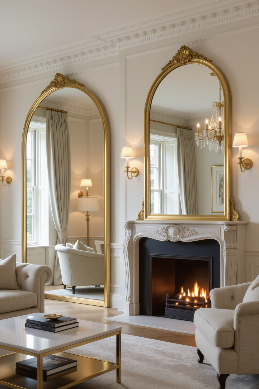 Elegant Living Room Decor Using Arch Wall Mirrors