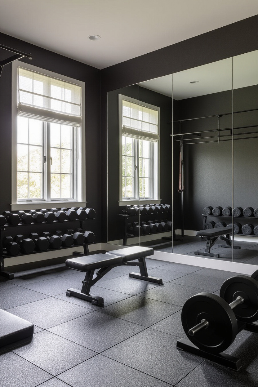 Full Mirror Wall Gym Design for Home Workouts