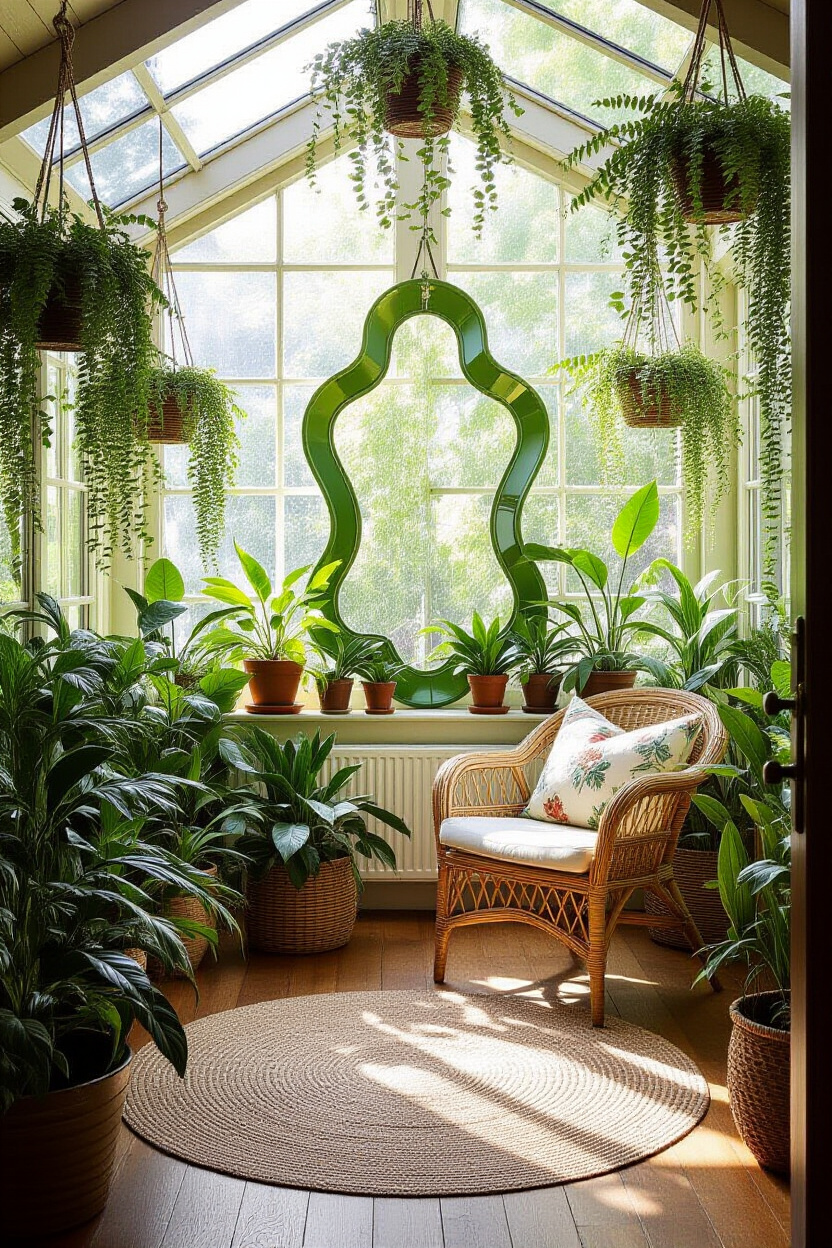 Incorporating a Green Wavy Mirror into Organic Interiors