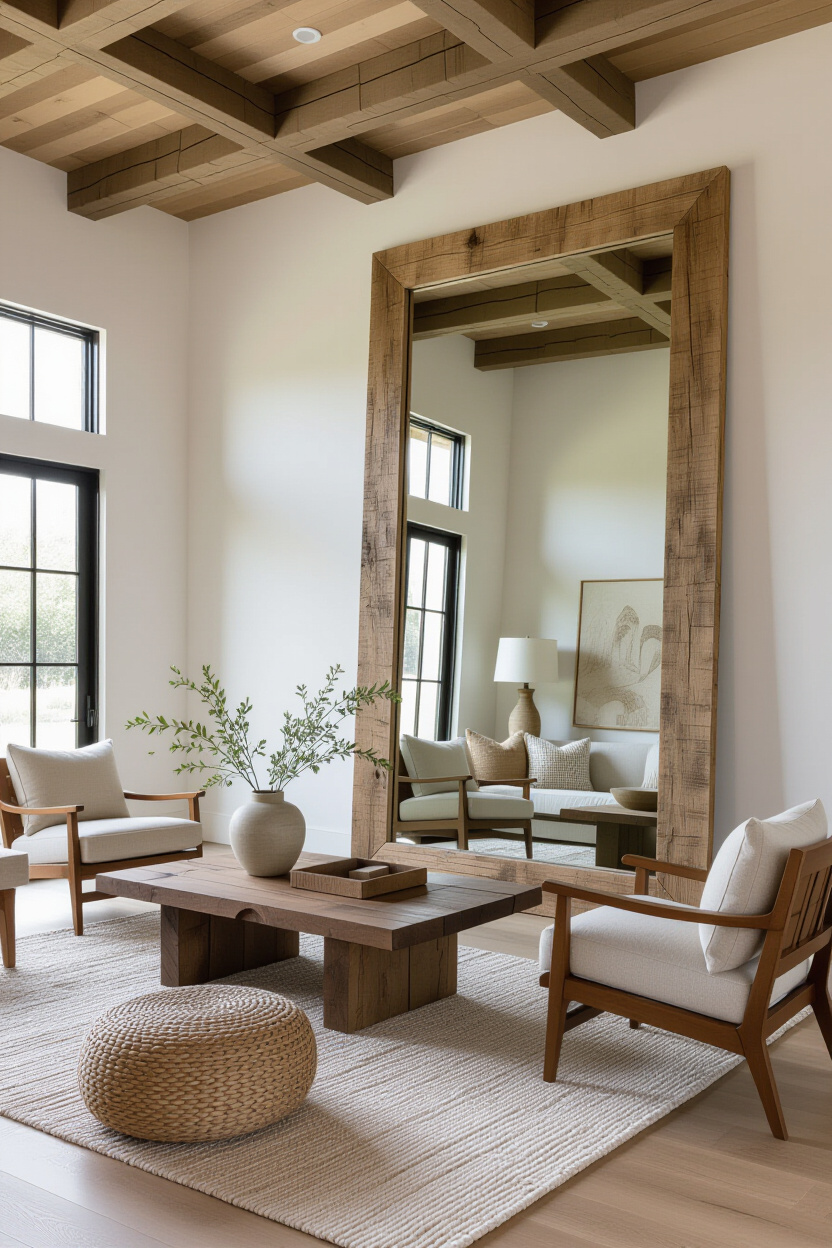 Large Mirrors in Living Room: Rustic Style Impact