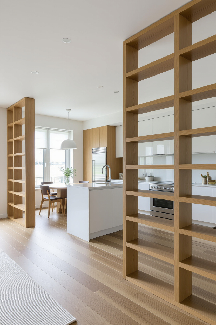 Living Room Partition Design with Mirror Wall Dividers