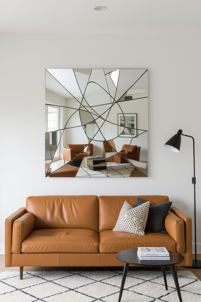 Living Room Wall Decor Ideas Above Couch with Mirrored Art