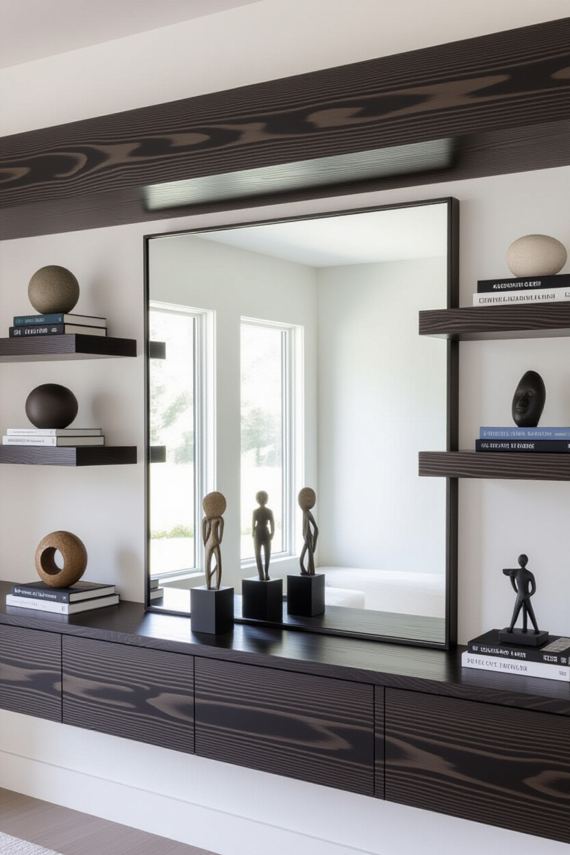 Mirror Wall Decor Living Room Floating Shelves Integration