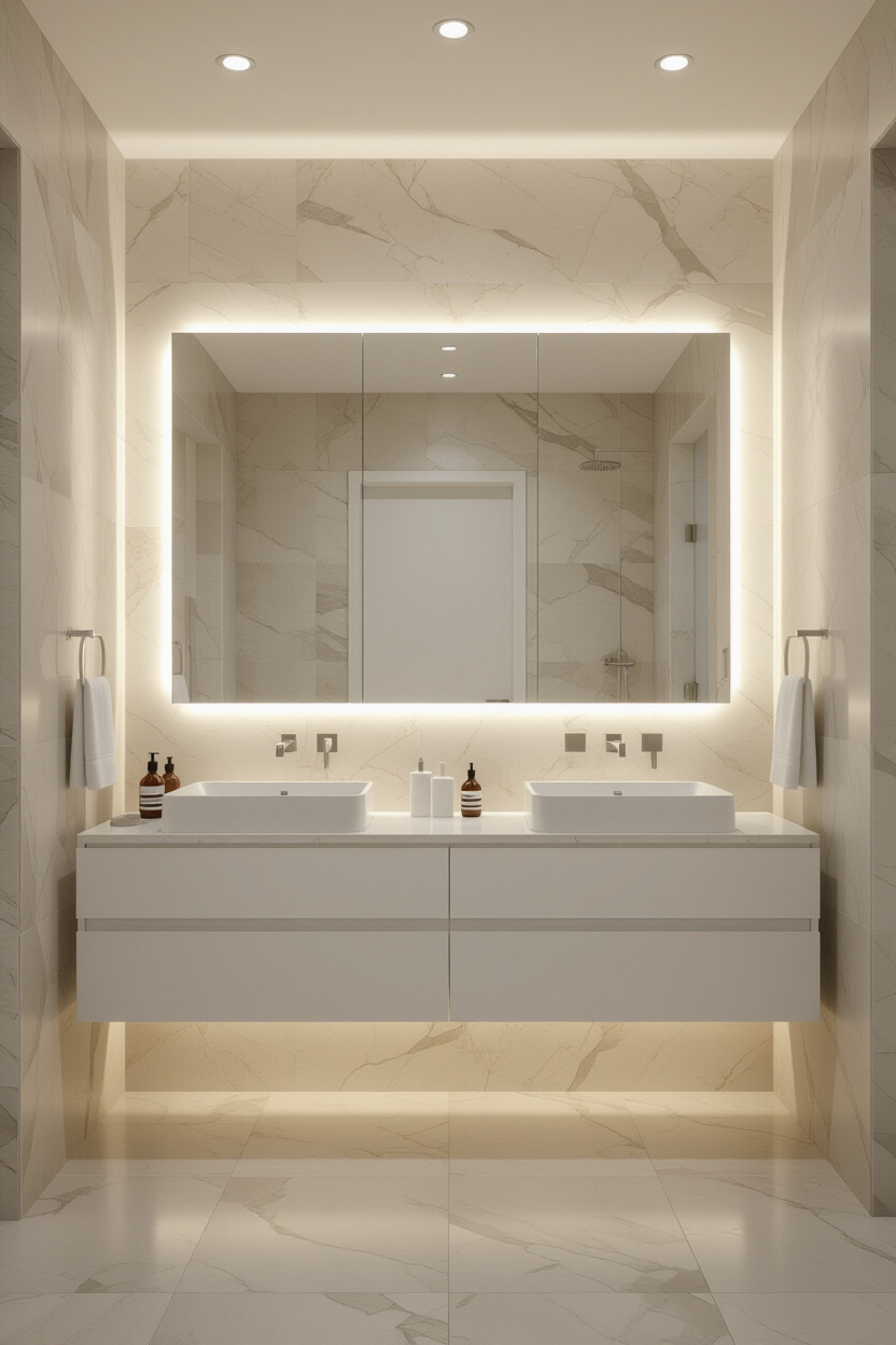 Modern LED Mirror Feature Wall