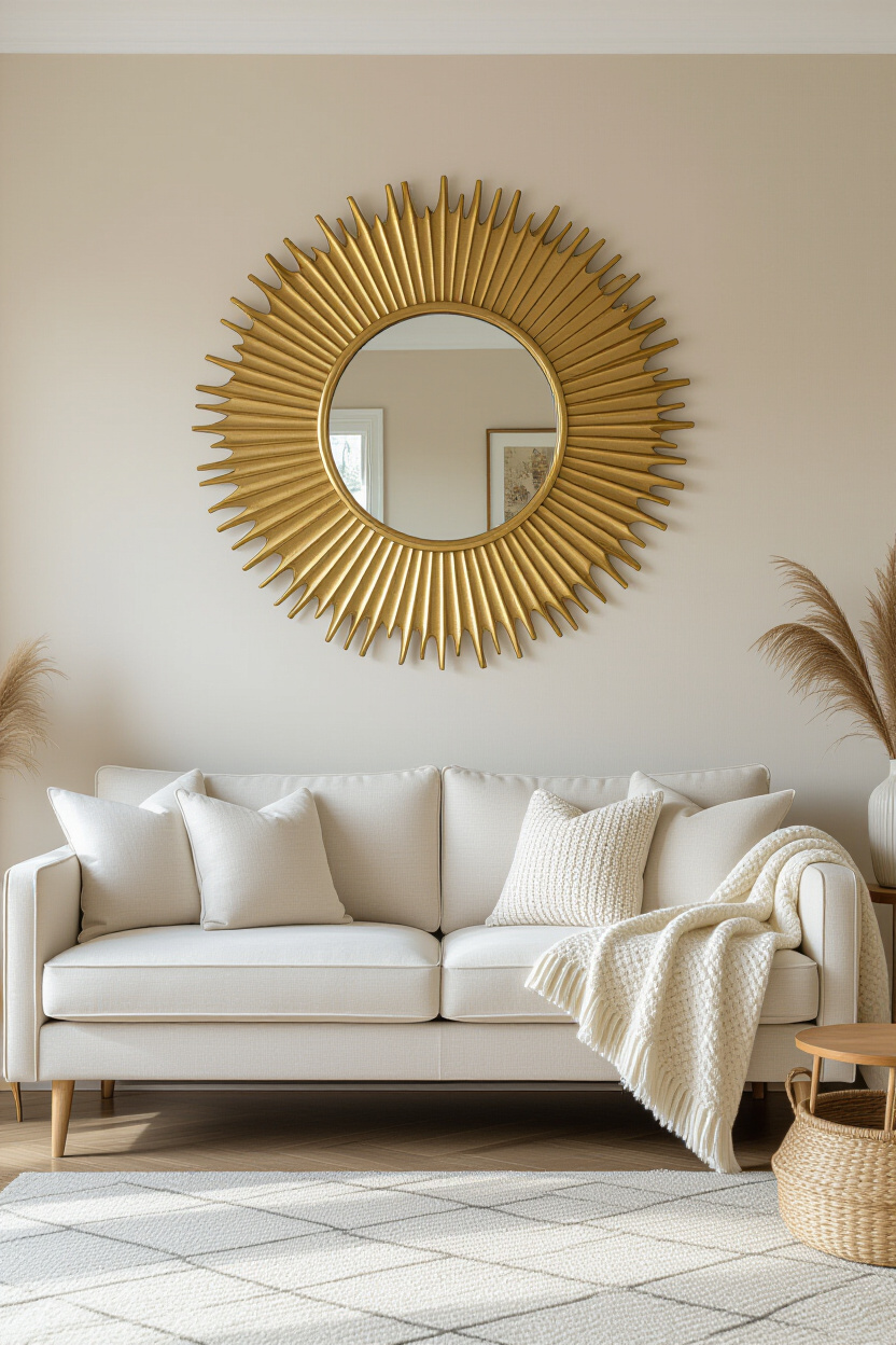 Neutral Living Room Ideas Featuring Gold Mirror Accents