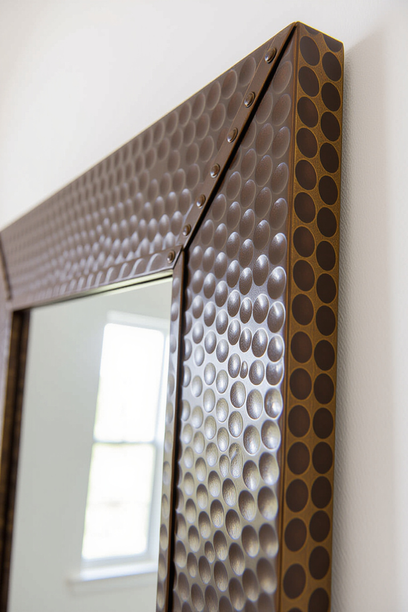 Rustic Metal Texture: A Striking Mirror Frame Choice