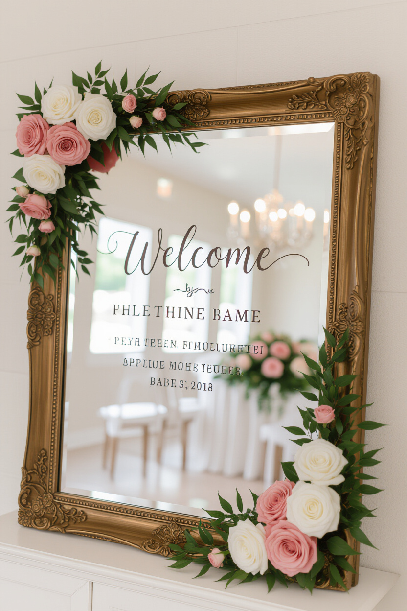 Rustic Mirror Wedding Signs: A Personalized Touch
