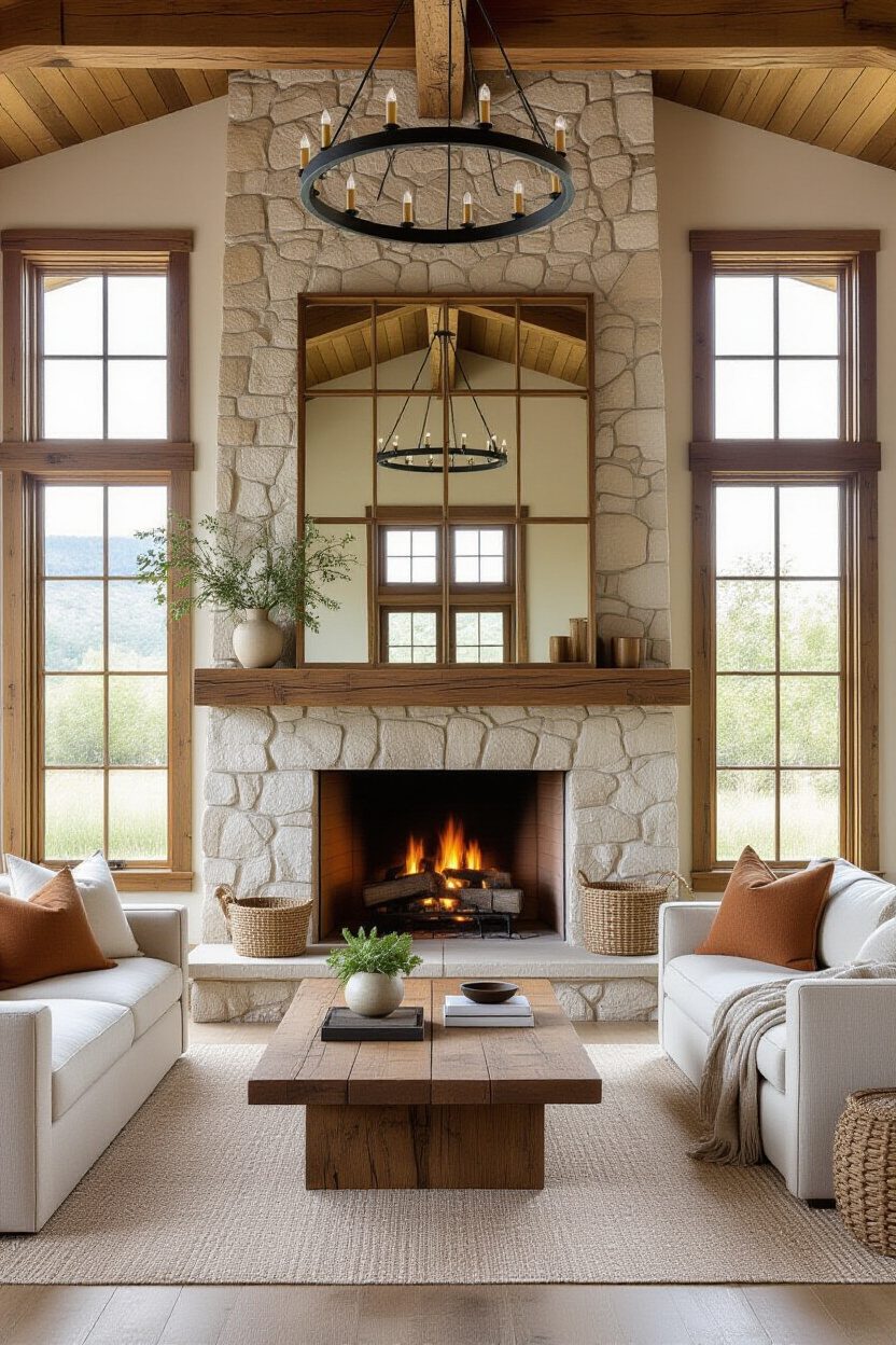 Rustic Window Mirror Wall Decor Living Room