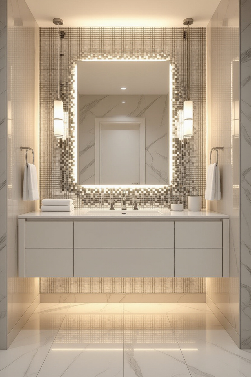 Sparkling Mosaic Mirror Wall Panel Accent