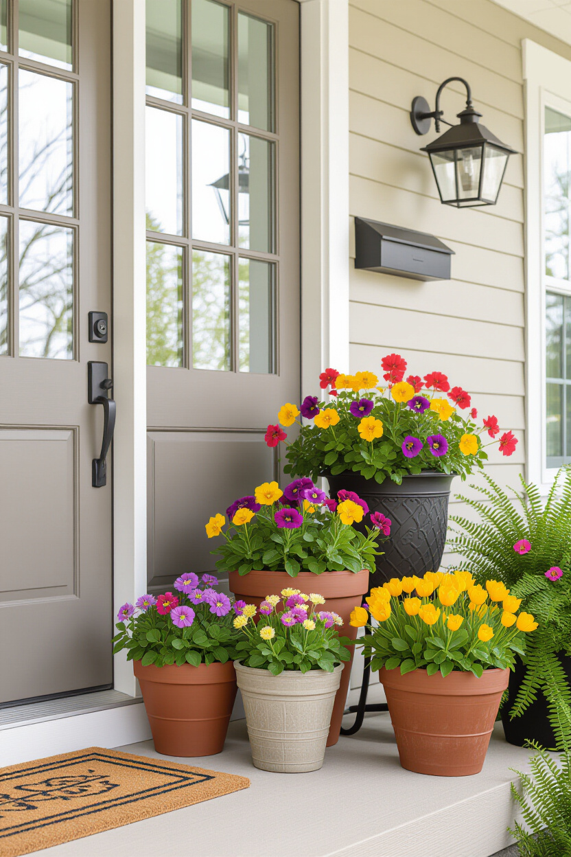 Spring Front Door Decor Porch Ideas with Flower Pots
