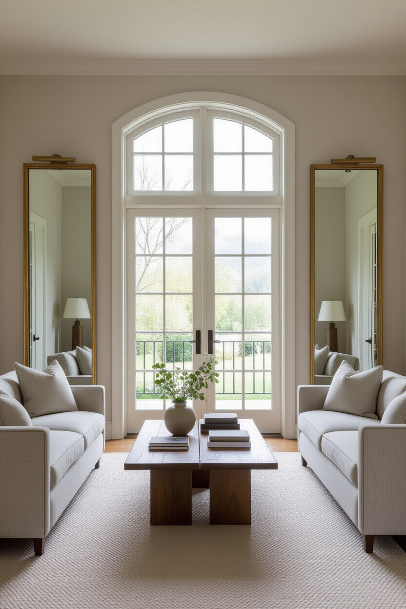 The Symmetry of Placing Two Mirrors on Wall Living Rooms