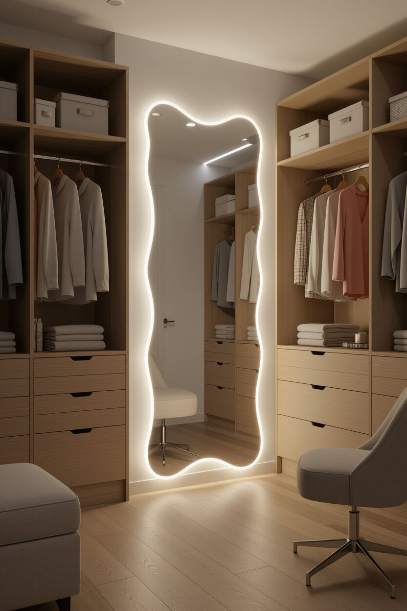 The Ultimate Bedroom Statement: Full Length LED Wavy Mirror