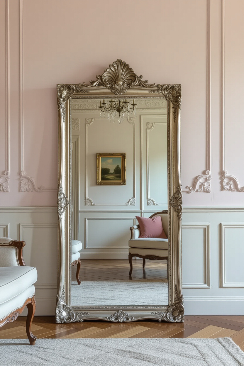 Vintage Modern Living Room Decor with Distressed Mirrors